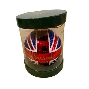 Harrods 2022 Union Jack Christmas Bulb Ornament Red Blue White Bauble England